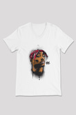 West Side Connection Baskılı Beyaz Unisex V Yaka Tişört - Tshirt