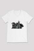 West Side Connection Baskılı Beyaz Unisex V Yaka Tişört - Tshirt