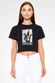 West Side Connection Baskılı Siyah Crop Top Kadın Tişört - Tshirt
