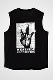 West Side Connection Baskılı Unisex Siyah Kolsuz Tişört - Tshirt