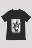 West Side Connection Baskılı Unisex Siyah V Yaka Tişört - Tshirt