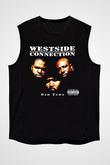 West Side Connection Baskılı Unisex Siyah Kolsuz Tişört - Tshirt