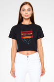 Whitesnake Baskılı Siyah Crop Top Kadın Tişört - Tshirt