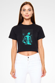 Whitesnake Baskılı Siyah Crop Top Kadın Tişört - Tshirt