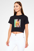 Whitney Houston Baskılı Crop Top Siyah Kadın Tişört