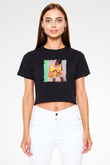 Whitney Houston Baskılı Crop Top Siyah Kadın Tişört