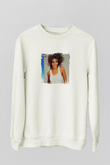 Whitney Houston Baskılı Unisex Beyaz Sweatshirt