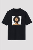 Whitney Houston Baskılı Unisex Oversize Siyah Tişört