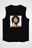 Whitney Houston Baskılı Unisex Siyah Kolsuz Tişört