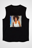 Whitney Houston Baskılı Unisex Siyah Kolsuz Tişört