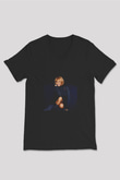 Whitney Houston Baskılı Unisex Siyah V Yaka Tişört
