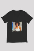 Whitney Houston Baskılı Unisex Siyah V Yaka Tişört