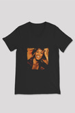 Whitney Houston Baskılı Unisex Siyah V Yaka Tişört