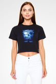 Wintersun Baskılı Siyah Crop Top Kadın Tişört - Tshirt