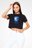 Wintersun Baskılı Siyah Crop Top Kadın Tişört - Tshirt