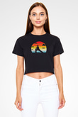 Wushu Baskılı Crop Top Siyah Kadın Tişört - Tshirt
