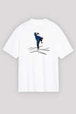 Wushu Baskılı Unisex Beyaz Oversize Tişört - Tshirt