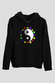 Wushu Baskılı Unisex Siyah Kapüşonlu Sweatshirt
