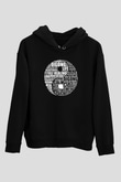 Wushu Baskılı Unisex Siyah Kapüşonlu Sweatshirt