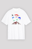 Yamaç Paraşütü Baskılı Unisex Beyaz Oversize Tişört - Tshirt