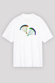 Yamaç Paraşütü Baskılı Unisex Beyaz Oversize Tişört - Tshirt