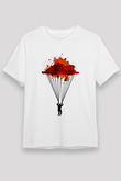 Yamaç Paraşütü Baskılı Unisex Beyaz Tişört - Tshirt