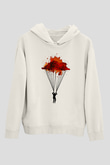 Yamaç Paraşütü Baskılı Unisex Ekru Hoodie