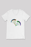 Yamaç Paraşütü Baskılı Unisex V Yaka Tişört - Tshirt