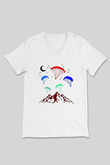 Yamaç Paraşütü Baskılı Unisex V Yaka Tişört - Tshirt