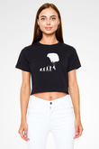 Yamaç Paraşütü - Paragliding Baskılı Crop Top Siyah Kadın Tişört - Tshirt