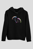 Yamaç Paraşütü - Paragliding Baskılı Unisex Siyah Kapüşonlu Sweatshirt