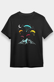 Yamaç Paraşütü - Paragliding Baskılı Unisex Siyah Tişört - Tshirt