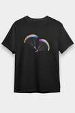 Yamaç Paraşütü - Paragliding Baskılı Unisex Siyah Tişört - Tshirt