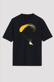 Yamaç Paraşütü - Paragliding Baskılı Unisex Siyah Oversize Tişört