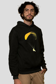 Yamaç Paraşütü - Paragliding Baskılı Unisex Siyah Kapüşonlu Sweatshirt
