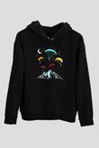 Yamaç Paraşütü - Paragliding Baskılı Unisex Siyah Kapüşonlu Sweatshirt