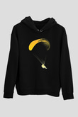 Yamaç Paraşütü - Paragliding Baskılı Unisex Siyah Kapüşonlu Sweatshirt