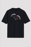 Yamaç Paraşütü - Paragliding Baskılı Unisex Siyah Oversize Tişört