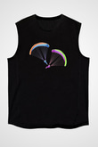 Yamaç Paraşütü - Paragliding Baskılı Unisex Siyah Kolsuz Tişört