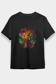 Yapay Zeka Beyin Baskılı Unisex Siyah Tişört - Tshirt