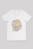 Yapay Zeka Renkli Baskılı Unisex V Yaka Beyaz Tişört - Tshirt
