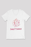 Yay Burcu Baskılı Beyaz Unisex V Yaka Tişört - Tshirt