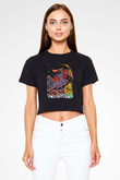 Yay Burcu Baskılı Siyah Crop Top Kadın Tişört - Tshirt