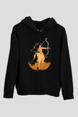 Yay Burcu Baskılı Unisex Siyah Hoodie