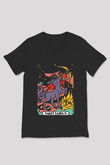 Yay Burcu Baskılı Unisex Siyah V Yaka Tişört - Tshirt