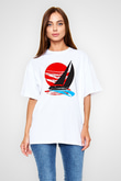 Yelken Baskılı Unisex Beyaz Oversize Tişört - Tshirt