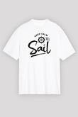 Yelken Baskılı Unisex Beyaz Oversize Tişört - Tshirt