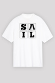 Yelken Baskılı Unisex Beyaz Oversize Tişört - Tshirt