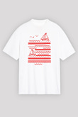 Yelken Baskılı Unisex Beyaz Oversize Tişört - Tshirt
