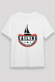 Yelken Baskılı Unisex Beyaz Tişört - Tshirt